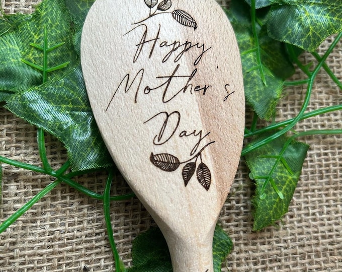 Personalised Mother’s Day wooden spoon, Kitchen lover gift, Mums kitchen, Happy Mother’s Day present, Engraved wood spoon