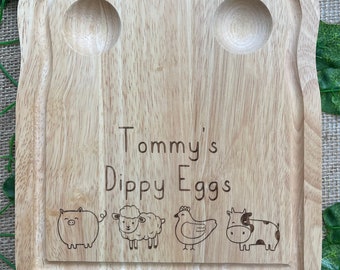 Personalised farm animal breakfast board, Dippy egg and soldiers, Pig sheep chicken cow, Customised breakfast board for fussy eaters