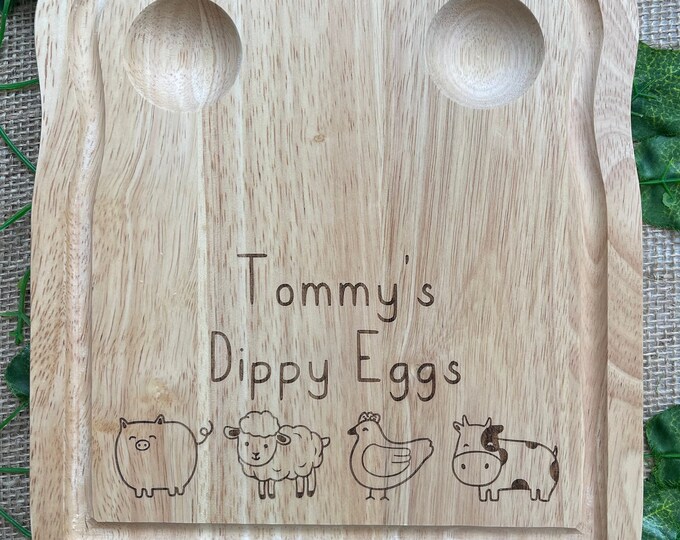 Personalised farm animal breakfast board, Dippy egg and soldiers, Pig sheep chicken cow, Customised breakfast board for fussy eaters