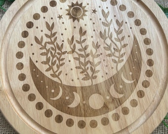 Moon phase chopping board, Engraved chopping board, Customised house warming gift, Gothic home gift, Personalised serving board