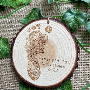 Actual baby’s footprint keepsake, Engraved footprint on Wood slice, foot print ornament, new baby gift, new baby keepsake