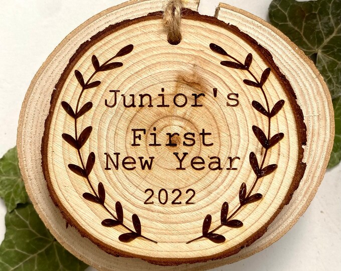 My first New Year, Baby’s New Year, 1st New Year 2021, First New year ornament, Engraved ornament, Wood slice decoration