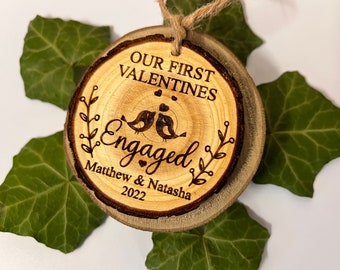 Our first Valentines Day keepsake, Laser engraved wood slice, Valentines gift for him and her, Custom gift for fiancé