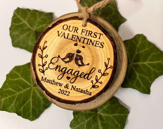Our first Valentines Day keepsake, Laser engraved wood slice, Valentines gift for him and her, Custom gift for fiancé