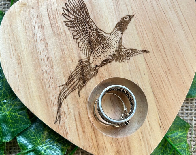Pheasant ring holder, wood ring holder, egg board, mini egg holder, flying pheasant gift