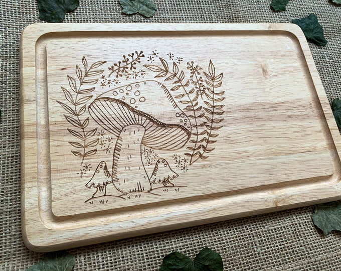 Mushroom chopping board, Laser engraved wooden board, Personalised house warming present, Cottage core gift, Mushroom lover, Father’s Day