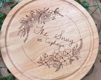Logo engraved chopping board: Custom breadboard for air bnb, bakery, butchers, farm shop gift