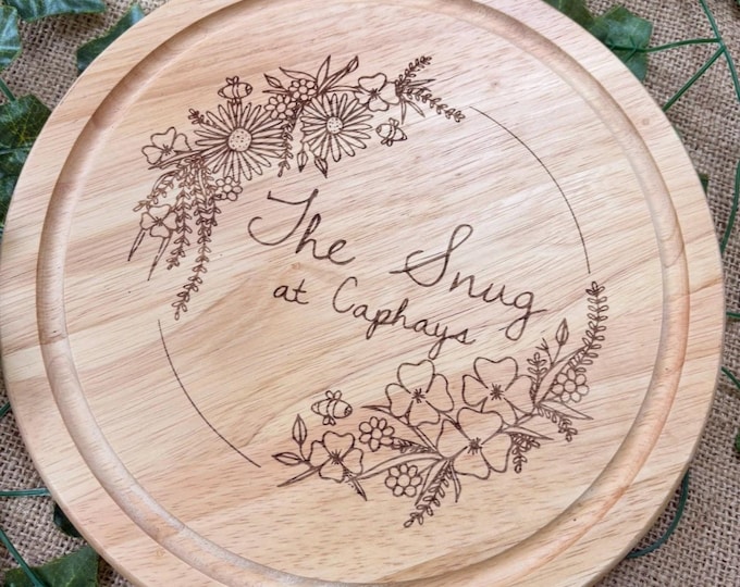 Logo engraved chopping board: Custom breadboard for air bnb, bakery, butchers, farm shop gift