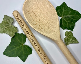 Custom text wooden spoon, Handle engraving only, Personalised laser engraved kitchen present, Father's Day Gift, Gag gift for dad