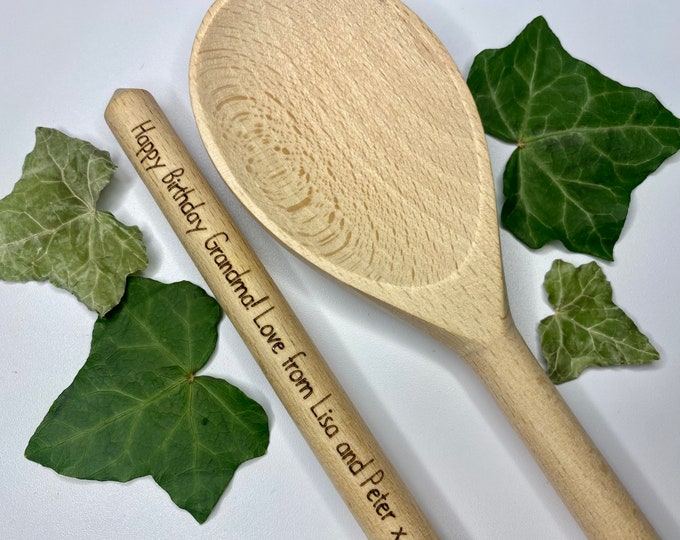 Custom text wooden spoon, Handle engraving only, Personalised laser engraved kitchen present, Father's Day Gift, Gag gift for dad