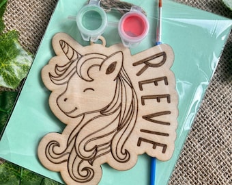Party favour paint kits, Unicorn painting, Custom name gifts, Painting kits for kids, Laser cut unicorn