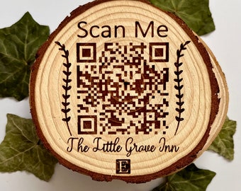 Custom QR code ornament for socials, Engraved qr code Wood slice, Personalised qr code, Engraved wood slice qr code ornament for business