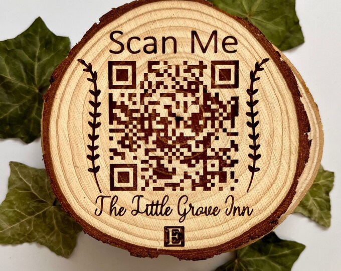 Custom QR code ornament for socials, Engraved qr code Wood slice, Personalised qr code, Engraved wood slice qr code ornament for business