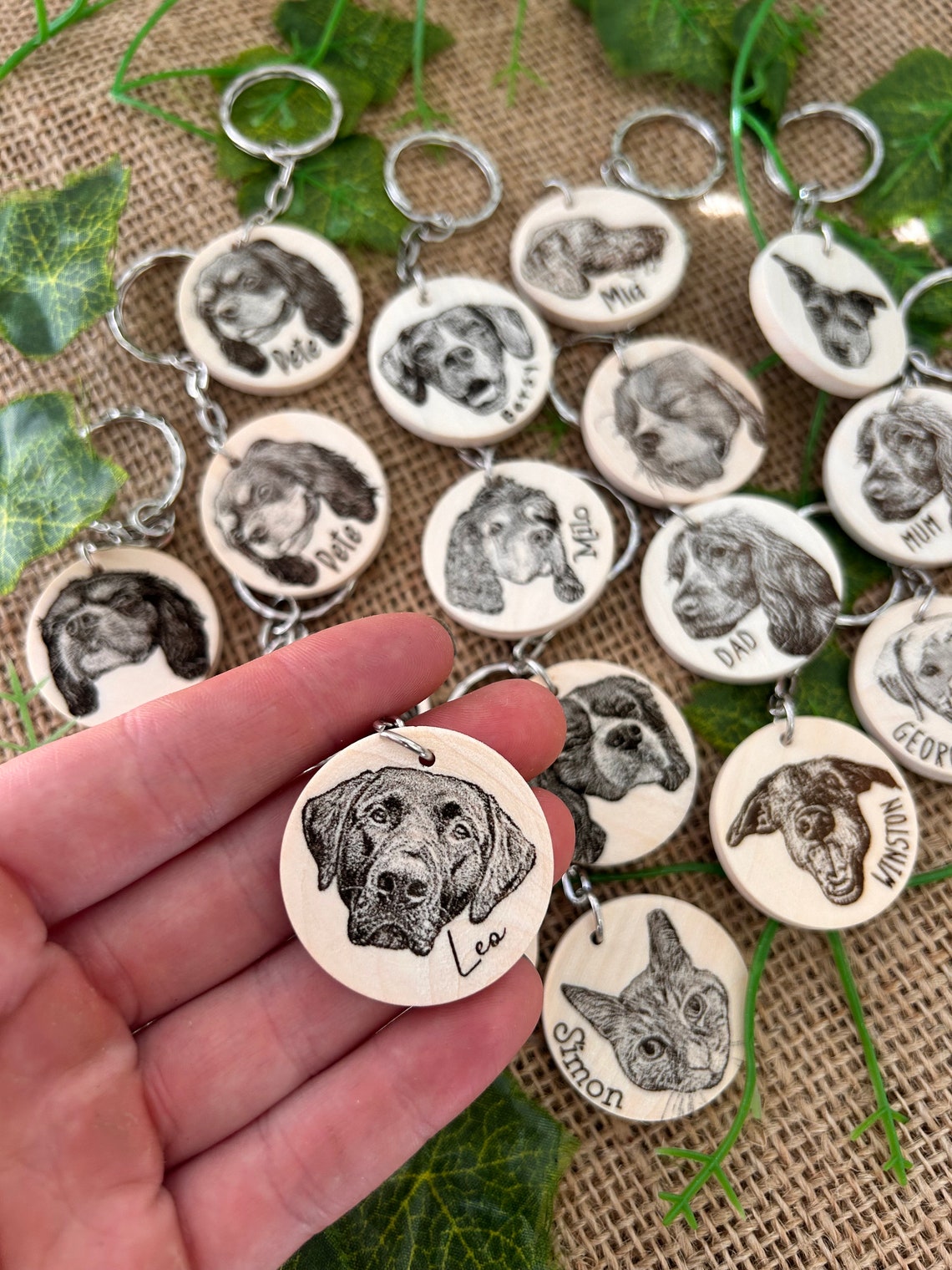 Wooden pet engraved keychain.