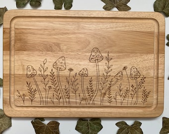 Mushroom chopping board, Engraved bread board, House warming gift, Personalised house warming present, Cottage core gift, Mushroom lover