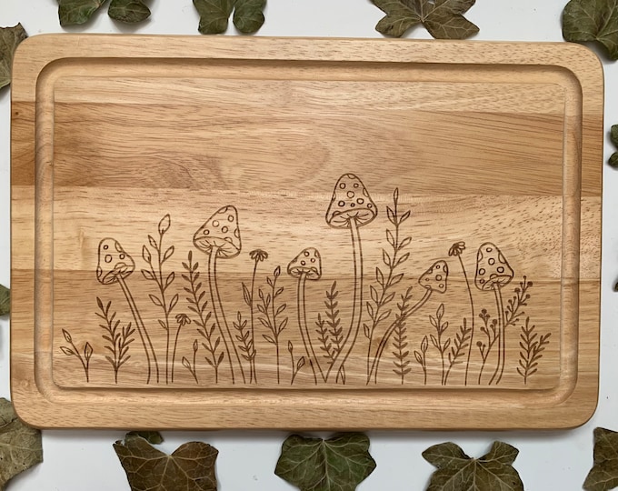 Mushroom chopping board, Engraved bread board, House warming gift, Personalised house warming present, Cottage core gift, Mushroom lover