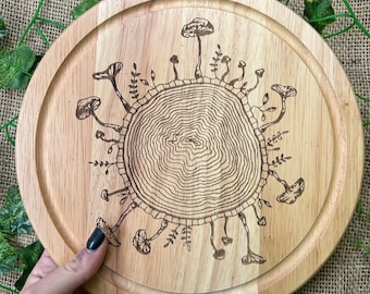 Engraved Mushroom Wood Cutting Board: Personalized Cottagecore Gift