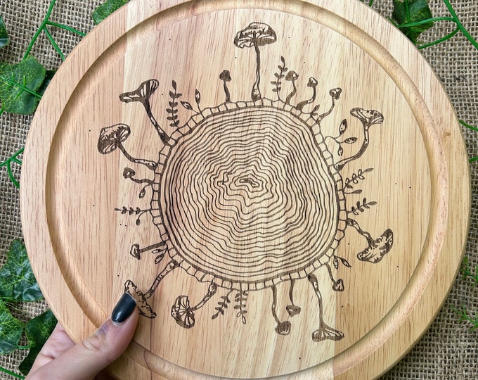 Mushroom chopping board, Engraved bread board, House warming gift, Personalised house warming present, Cottage core gift