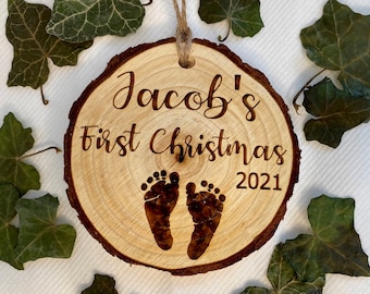 My first Christmas, Baby’s first Christmas, 1st Christmas 2021, First Christmas ornament, Engraved ornament, Wood slice decoration