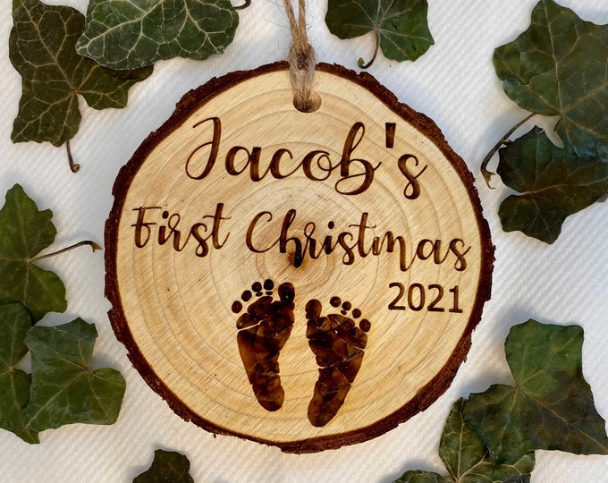 My first Christmas, Baby’s first Christmas, 1st Christmas 2021, First Christmas ornament, Engraved ornament, Wood slice decoration