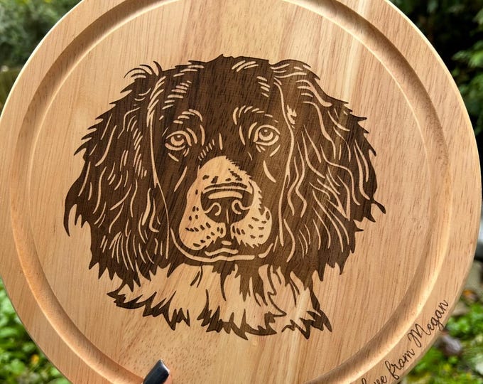 Engraved Springer Spaniel Bread Board: Personalised Dog Lover Gift