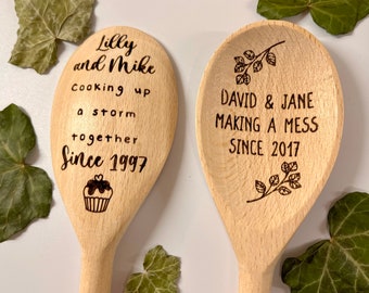 Personalised wooden spoon, Custom wooden spoon for couples, Valentines gift for her, Anniversary present for him, Cooking since