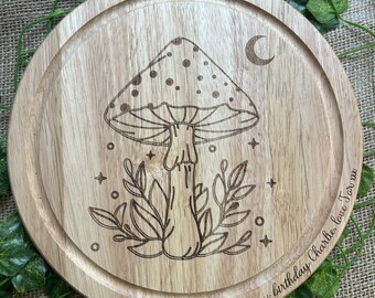 Laser Engraved Mushroom Cutting Board: Personalized Cottagecore Gift