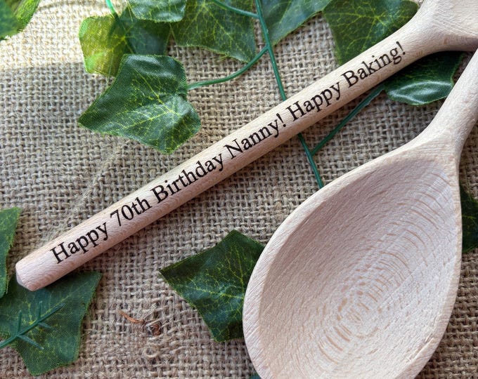 Personalized Beech Wood Spoon: Laser Engraved Handle, Custom Text