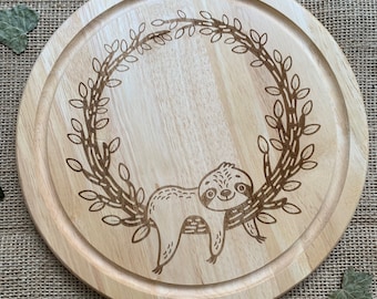 Engraved Sloth Chopping Board: Animal Lover Gift