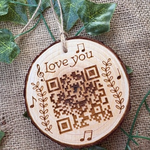 Custom Engraved QR Code Wood Slice Ornament: Personalized Music Gift