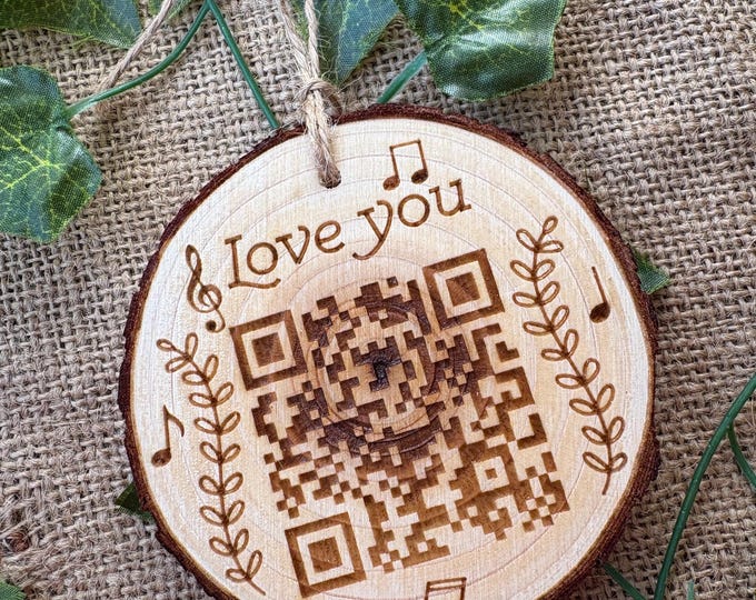 Custom Engraved QR Code Wood Slice Ornament: Personalized Music Gift