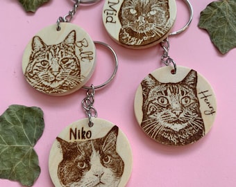 Cat keyring, Engraved cat wood slice keyring, Cat mum gift, Mother’s Day gift keychain, Present from the Cat, Mother's day keyring