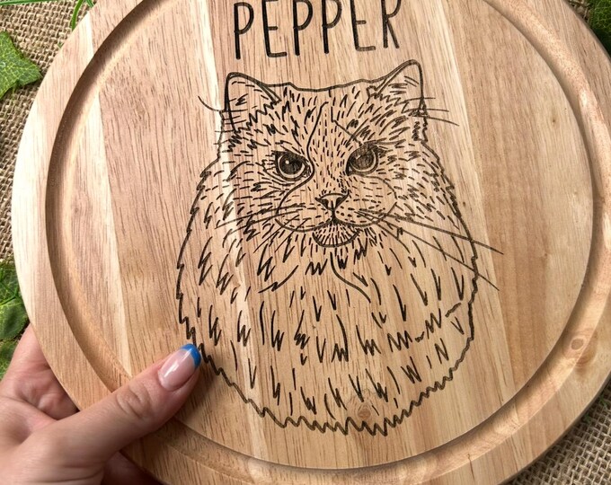 Cat chopping board, Laser engraved wooden board, Customised cat present, Personalised chopping board, Fathers day gift, Paw parent gift idea