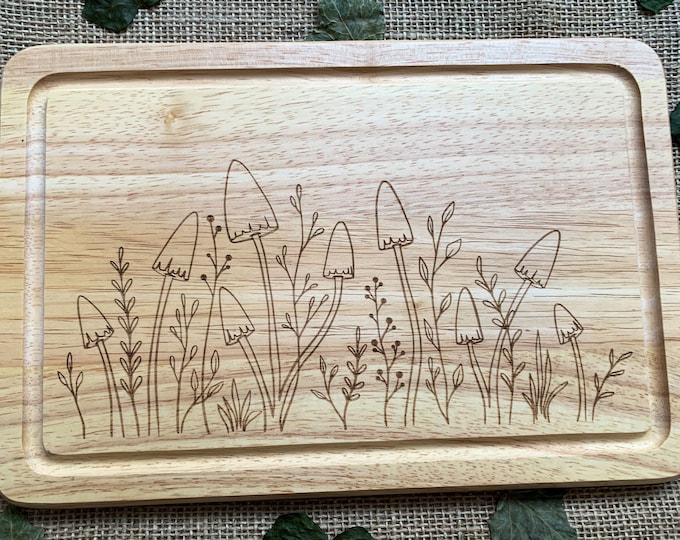 Mushroom chopping board, Engraved bread board, House warming gift, Personalised house warming present, Cottage core gift, Mushroom lover