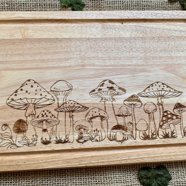 Mushroom chopping board, Engraved bread board, House warming gift, Mother's day gift, Cottage core gift, Mother's day present