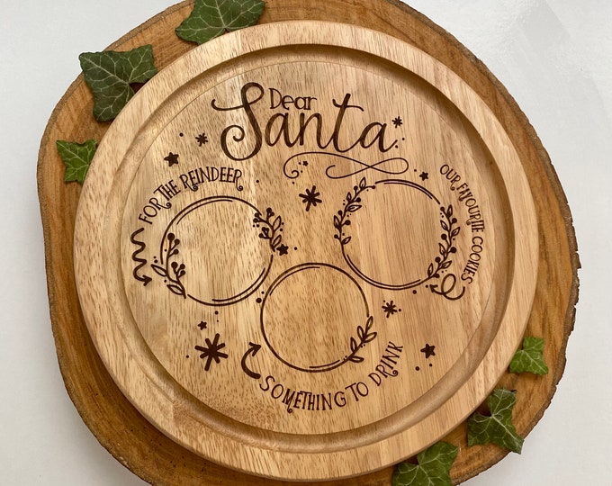 Personalised Santa treat board, Engraved Christmas Eve Santa plate