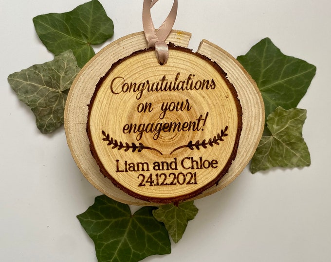 Engagement Gift, Custom wood slice, Congratulations on your engagement present, Engraved magnet, Engagement ornament, Engagement gifts
