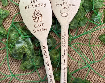 First birthday cake smash spoon, First birthday keepsake, Cake smash spoon, Baby’s first birthday gift, Laser engraved custom wooden spoon