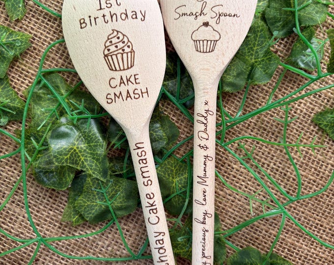 First birthday cake smash spoon, First birthday keepsake, Cake smash spoon, Baby’s first birthday gift, Laser engraved custom wooden spoon