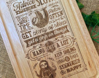 Sloth chopping board, Laser engraved wooden board, Custom gift for sloth lover, Personalised Valentine’s Day gift, Valentine’s gag gift