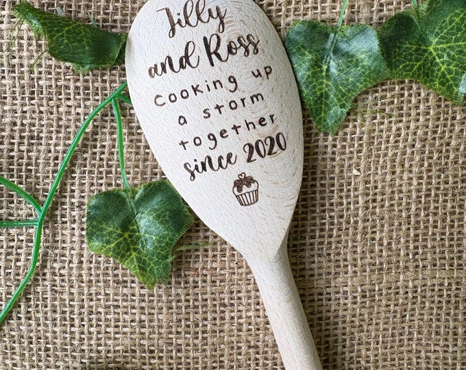 Personalised gift for cooking couples, Custom wooden spoon, Laser engraved gift, Valentines gift, Anniversary present, Couples who cook