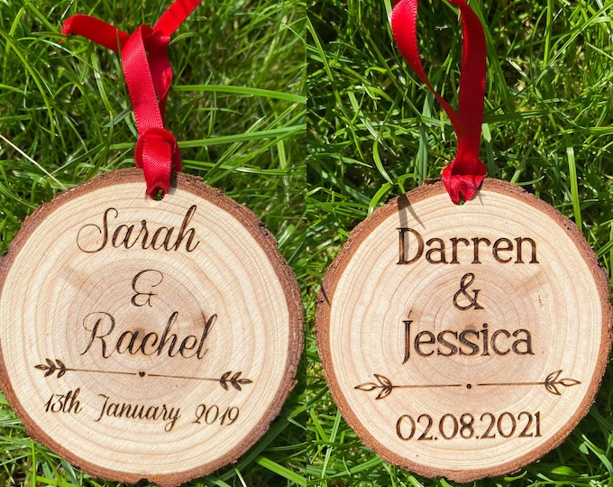 Engagement gifts, Anniversary present, Engraved magnet, Engagement ornament, Couple name gift, Anniversary keepsake