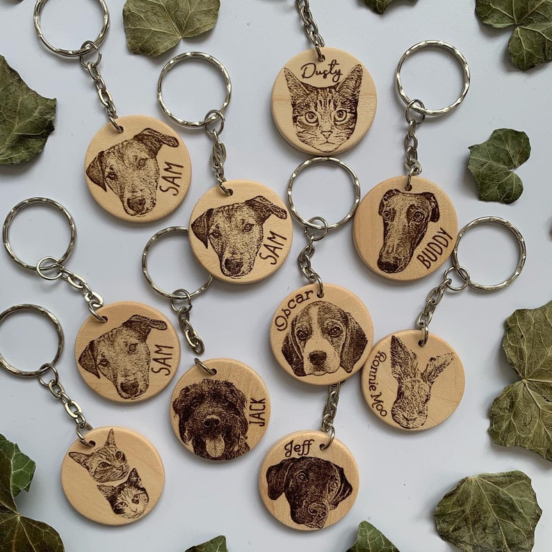Pet Keyring Engraved Dog Wood Slice Keyring Dog Mum Gift Etsy