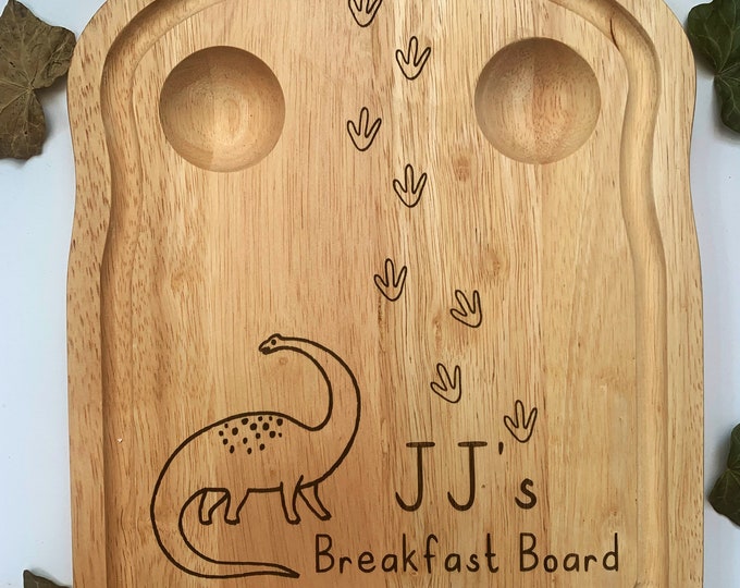 Personalised breakfast board, Dinosaur themed dippy egg holder, Egg and solider, T-rex custom gift, Dino lover present