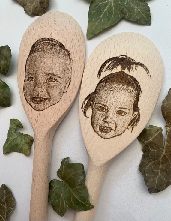 Laser Engraved Face Spoon: hilarious present, random gag gift, personalised wooden spoon, mother's day present, cooking gift for mum
