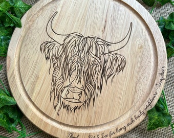 Highland cow bread board, Engraved chopping board, Customised house warming gift, Farmhouse gift, Father’s Day Gift, Highland cow lover