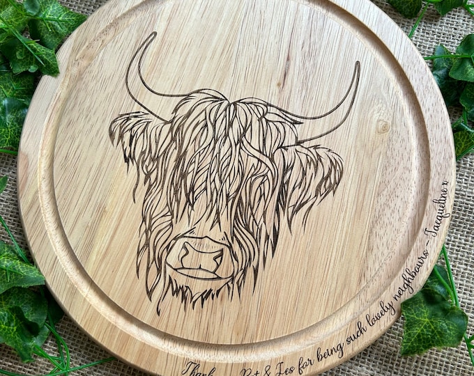 Highland cow bread board, Engraved chopping board, Customised house warming gift, Farmhouse gift, Father’s Day Gift, Highland cow lover