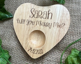 Will you marry me ring holder, Ring holder, Personalised proposal box, Wood engagement keepsake, Love heart ring bearer