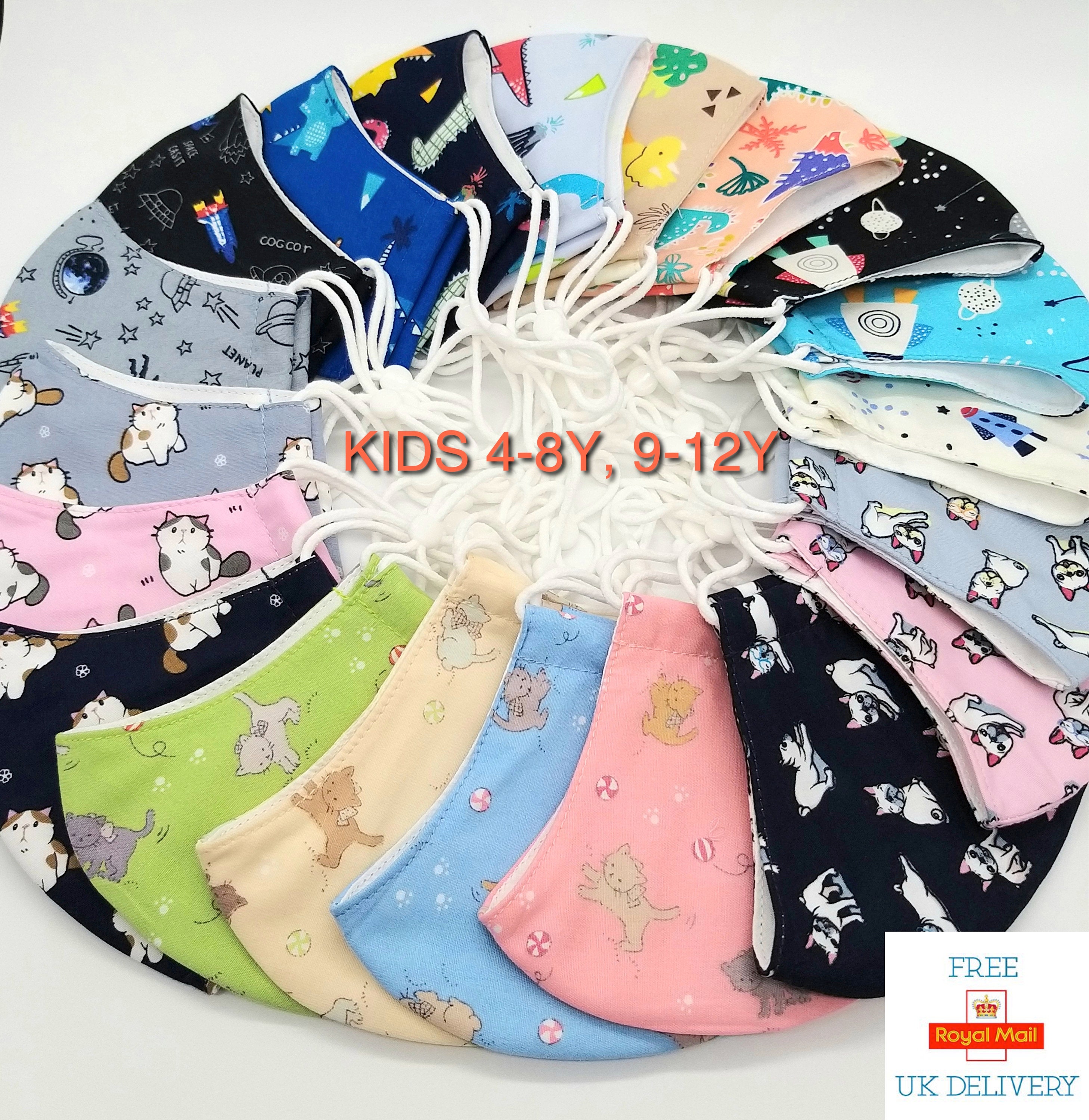 Kids Face Mask Size S, M age 4-8Y, 9-14Y Washable & Reusable Face Cov…