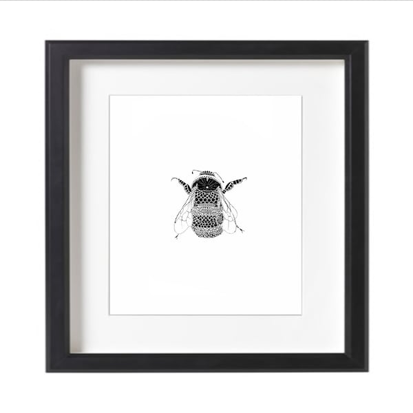 Bumble Bee Miniature Pen and Ink Drawing Fine Art Print